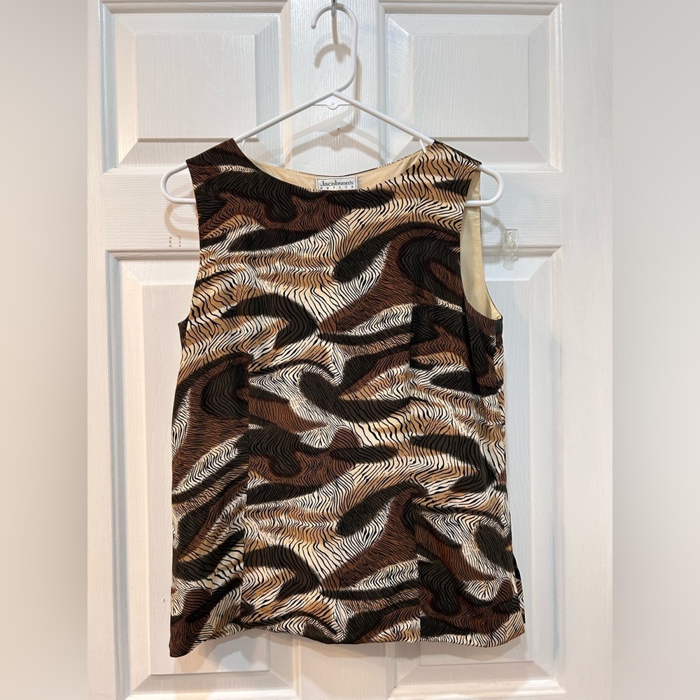 Jacobson’s Petite Vintage Sleeveless‎ Silk Top 8P 90's Animal Print Quiet Luxury